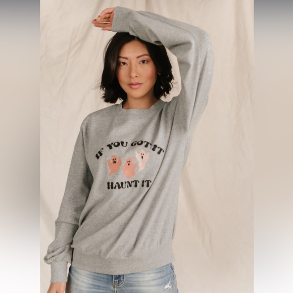 New Ampersand Avenue University Pullover Haunt It - Grey Size Medium - Picture 2 of 6